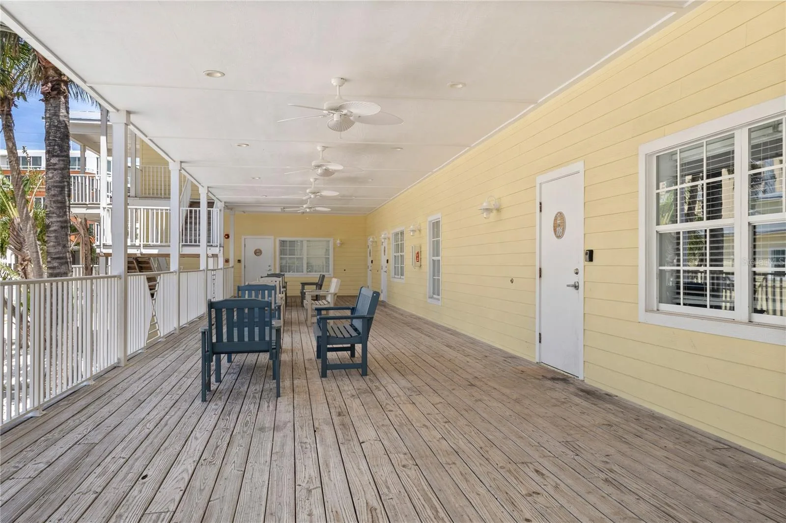 Very large balcony with lots of seating.