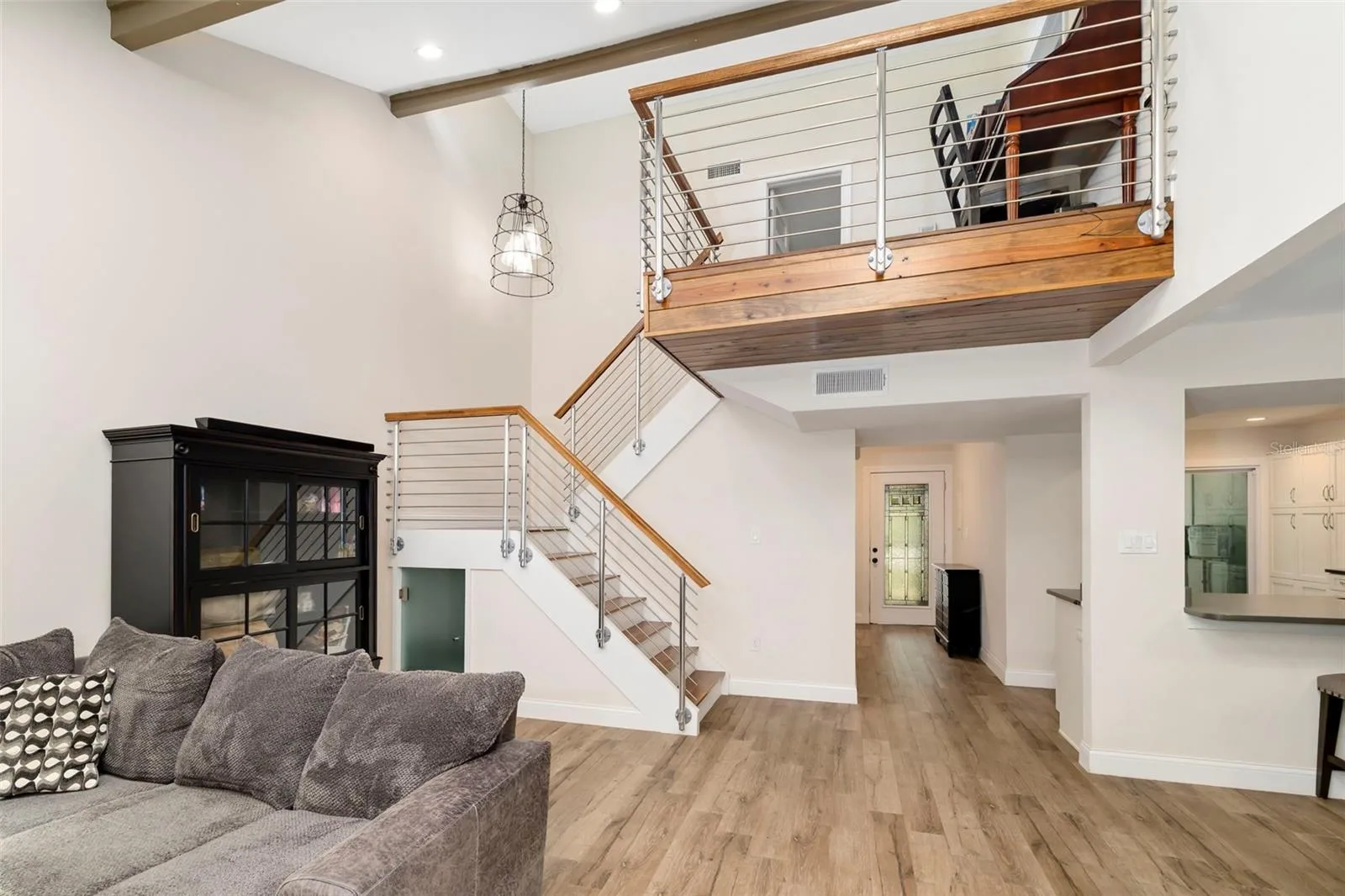 living room with loft